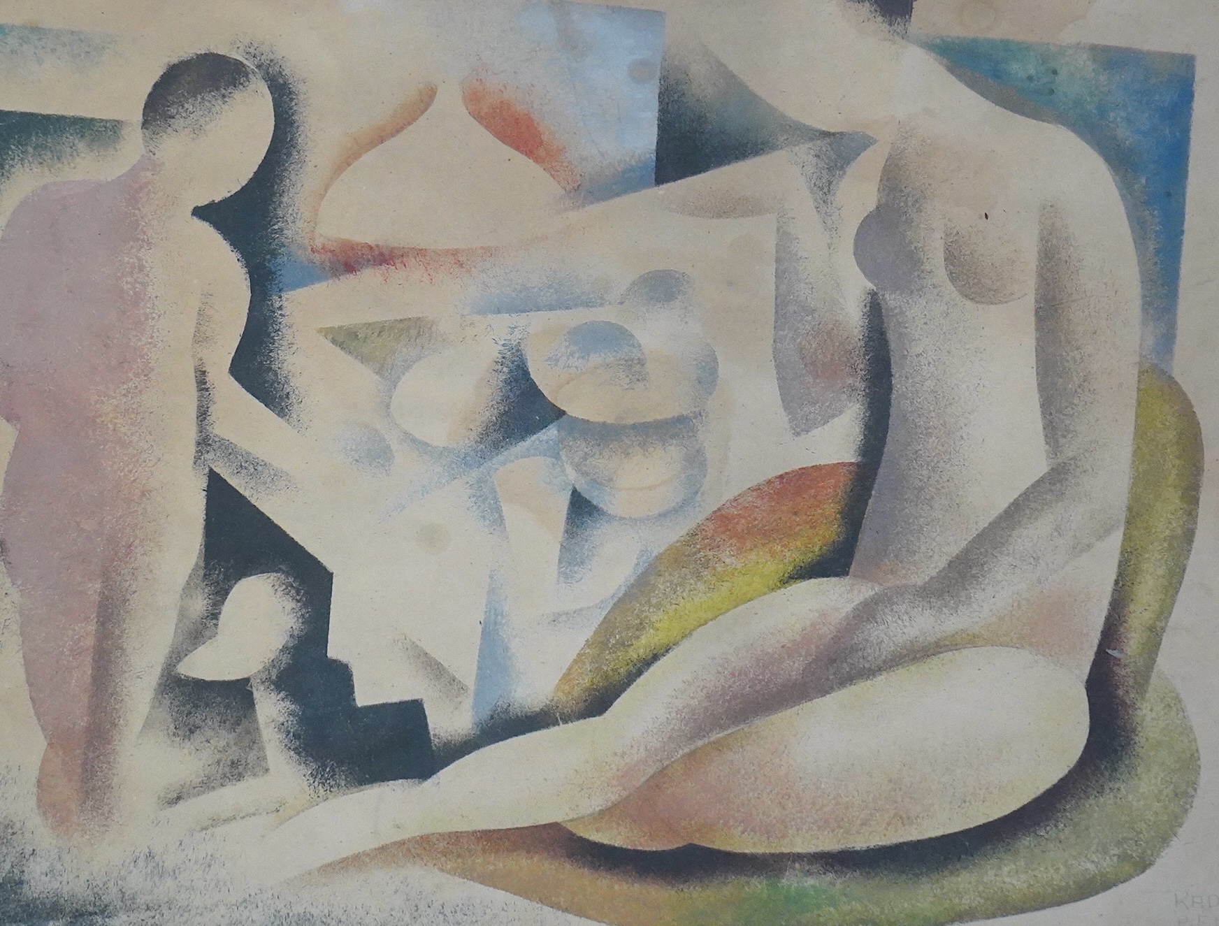 Béla Kádár (Hungarian, 1877-1956), Nudes in a landscape, lithograph, 27 x 35.5cm